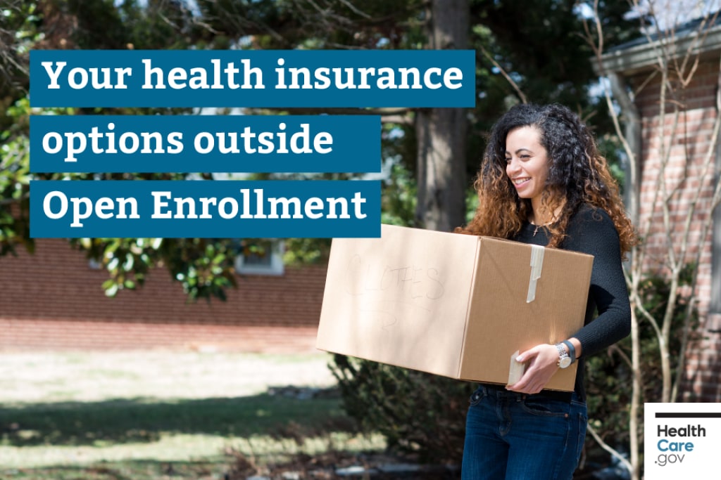 {Your health insurance options outside Open Enrollment} Image: {Woman carrying moving boxes qualifies for Special Enrollment Period}