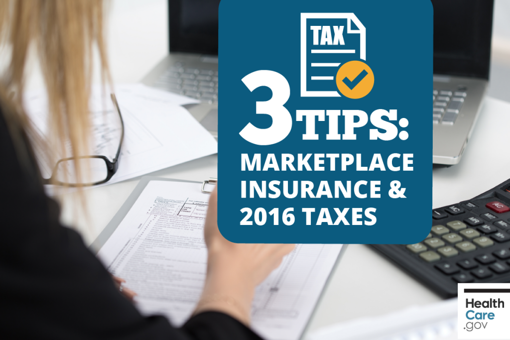 Image: {Woman filing taxes using 3 tips for Marketplace health insurance and 2016 taxes}