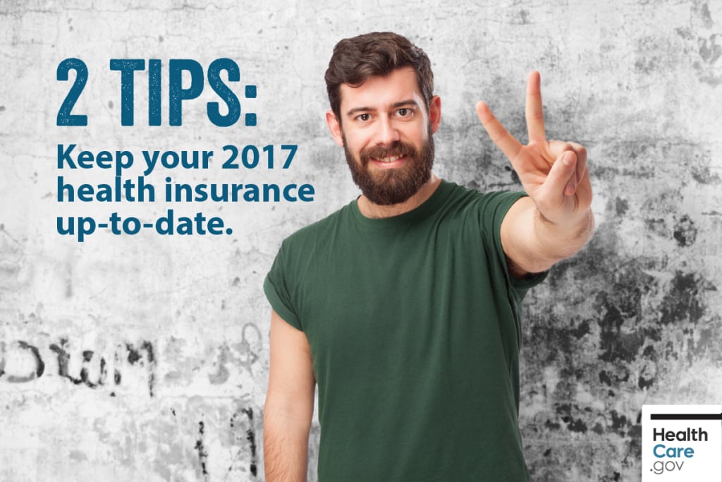 {Report changes and pay your premium} Image: {Man using 2 tips for 2017 Marketplace health insurance}