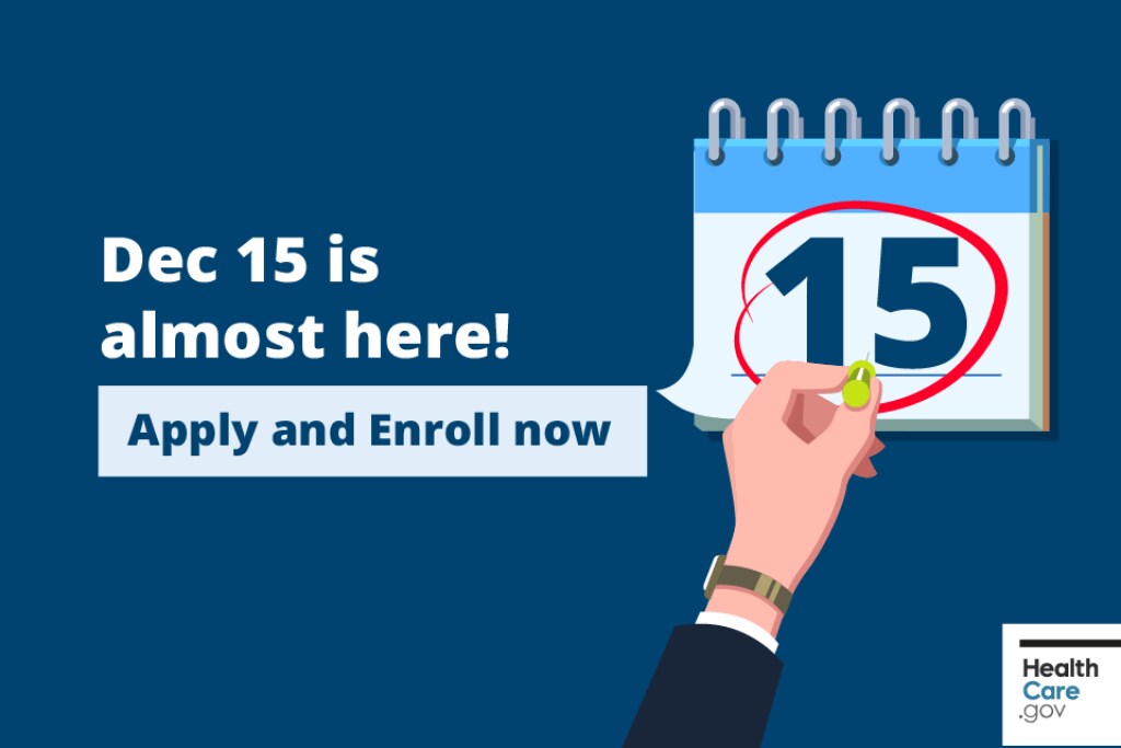 december-15-is-almost here-apply-or-enroll-now Cartoon hand circling the December 15 deadline on a calendar