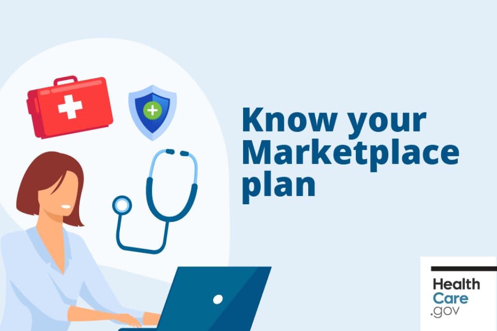 Know your Marketplace plan Woman checking a computer with text “Know your Marketplace plan.