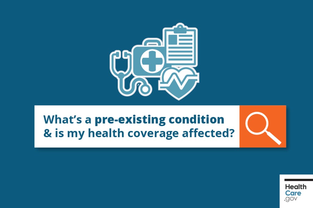 {What's a pre-existing condition and is my health coverage affected?} Image: {Stethoscope, first aid kit, heart health"}