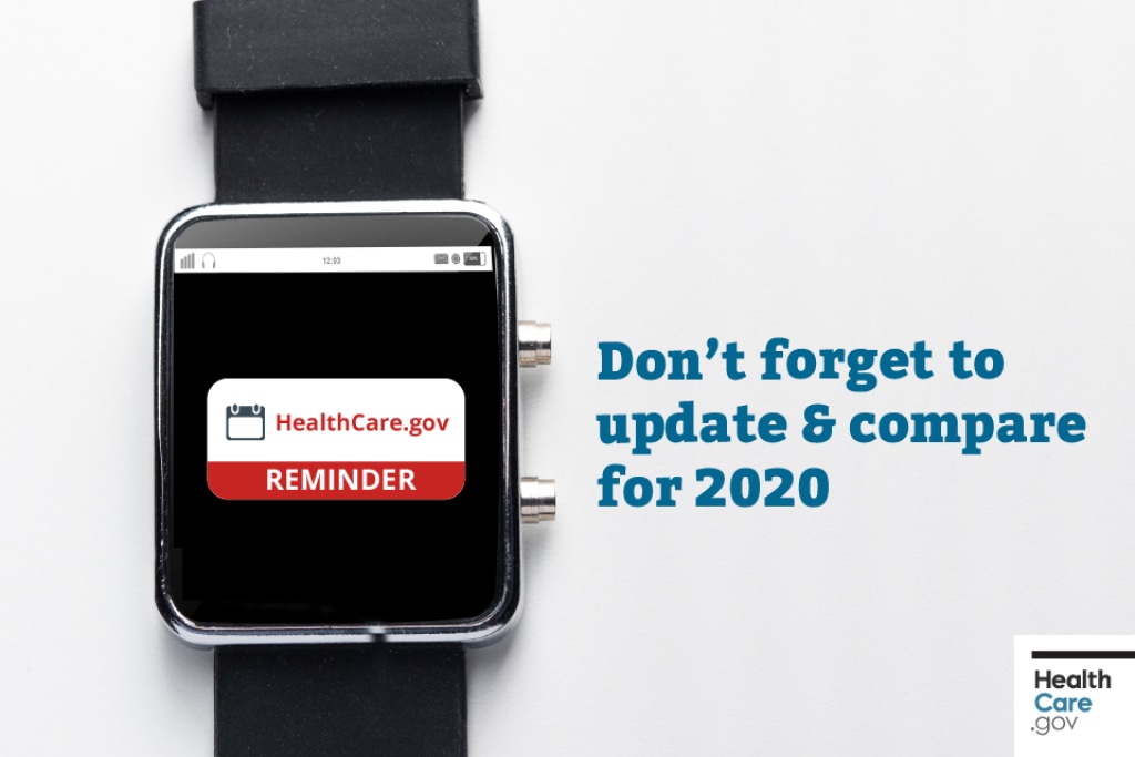 {Don’t forget to update and compare for 2020} Image: {Smartwatch flashing important reminder to update and compare plans}
