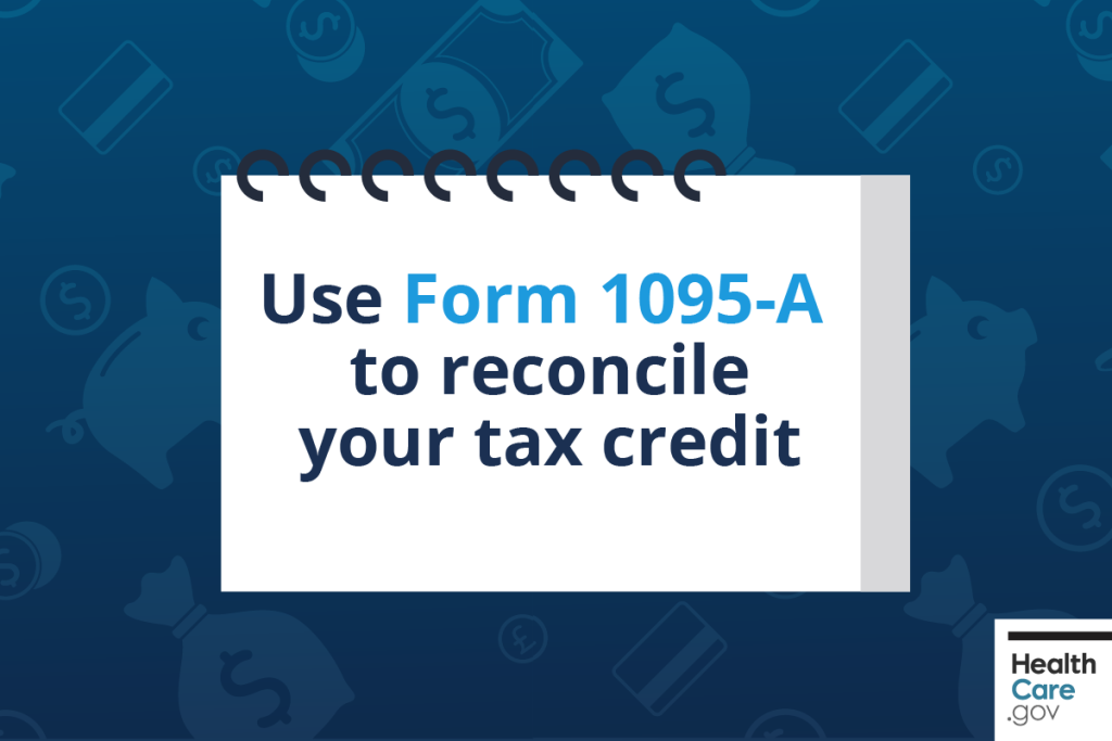 A cartoon calendar showing a reminder to use Form 1095-A to reconcile a tax credit 