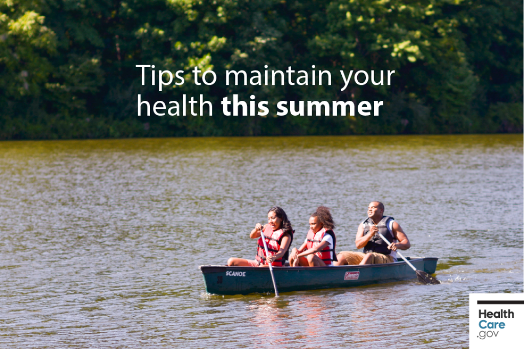 Image: {Family of three enjoys summertime by canoeing}
