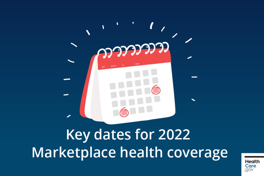Key dates circled on cartoon calendar Image: Key dates for 2022 Marketplace health coverage