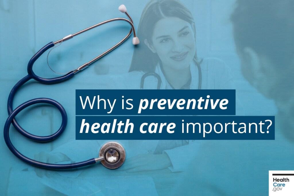 why-is-preventive-health-care-important A female doctor in a white lab coat listens to her patient with a stethoscope nearby.