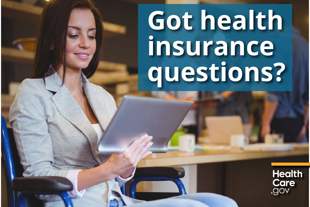 Image: {Woman reading answers to common health insurance questions}