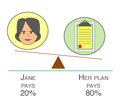 Jane pays 20%, Her plan pays 80%